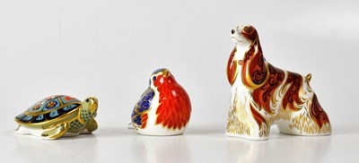 Lot 225 - ROYAL CROWN DERBY; three paperweights,...