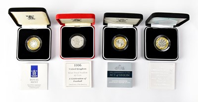 Lot 630 - Four silver proof Piedfort commemorative £2...