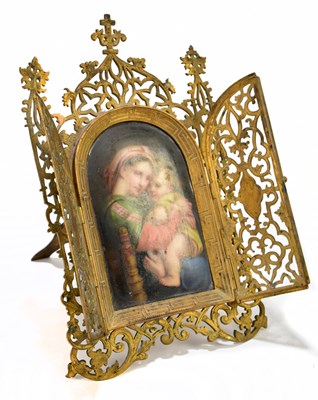 Lot 86 - A 19th century gilt metal triptych with...