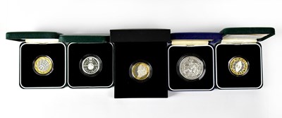 Lot 655 - Five silver proof commemorative £2 coins,...