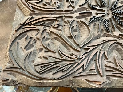 Lot 65 - WILLIAM MORRIS; a pine printing block for a...