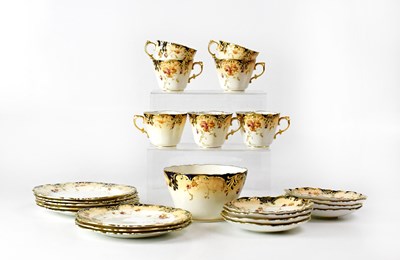 Lot 250 - AYNSLEY; a floral gilt-heightened tea set...