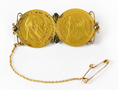 Lot 773 - A brooch constructed from two gold coins, an...