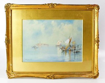 Lot 390 - WILLIAM KNOX; watercolour, 'Gondolas & Barges,...