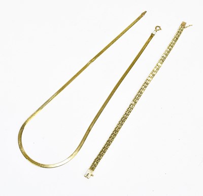 Lot 1349 - A 9ct yellow gold flat link chain, length...