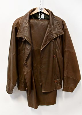 Lot 364 - A 1980s brown leather double-breasted jacket...