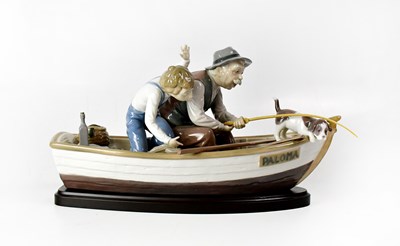 Lot 213 - LLADRÓ; a porcelain figure group, 'Fishing...