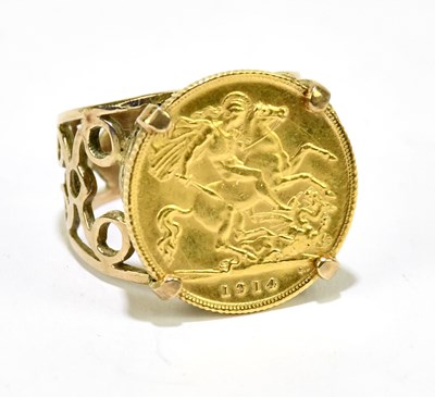 Lot 1075 - A George V half sovereign, 1914, four claw set...