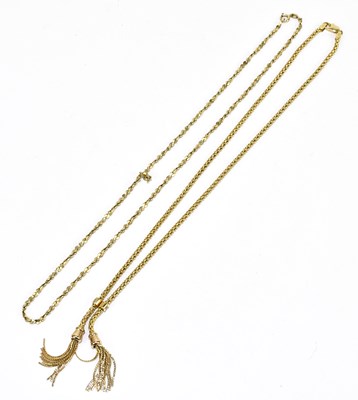 Lot 1328 - A 9ct yellow gold necklace with twin tassel...