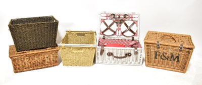 Lot 306 - A Fortnum & Mason picnic basket (empty), a red...