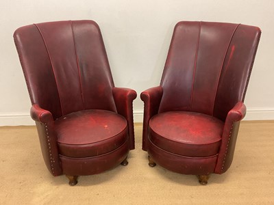 Lot 421 - A pair of Art Deco high back lounge chairs...