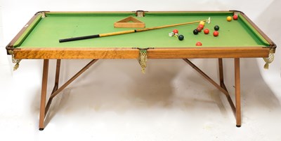 Lot 132 - A wooden framed folding pool table, 90 x 193 x...