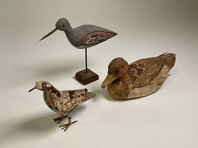 Lot 22 - Three model birds, a decoy duck, one painted...