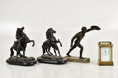 Lot 780 - A pair of bronzed spelter Marly horses,...