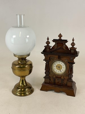 Lot 331 - A Continental wooden mantel clock, height 40cm,...