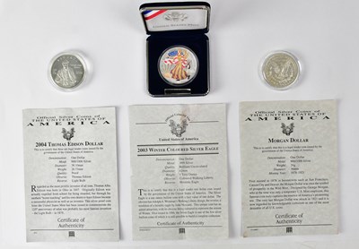 Lot 626 - Three silver US dollars, comprising an 1890...