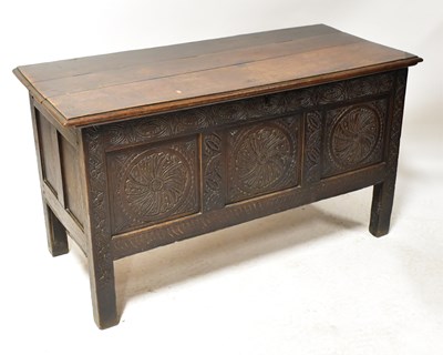 Lot 78 - An 18th century oak triple-panel coffer, with...