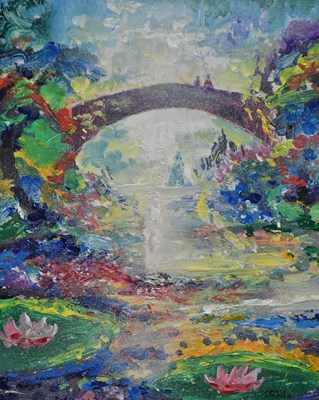 Lot 899 - JAMES SIMPSON; acrylic on board, 'In Monet's...
