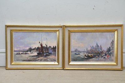 Lot 901 - W DAVIS; a pair of oils on canvas, Venetian...