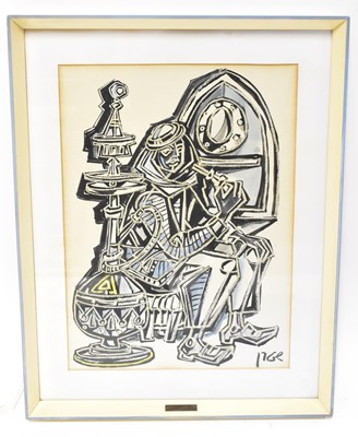 Lot 400 - YOSSI STERN (1923-1992); mixed media, seated...