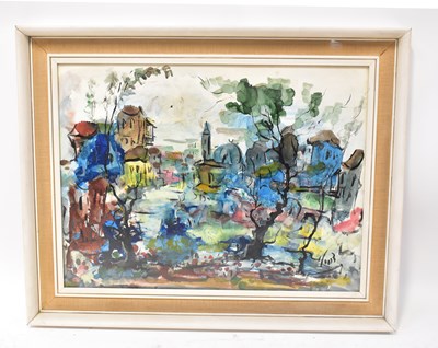 Lot 398 - ZVI RAPHAELI (1924-2005); mixed media, village...