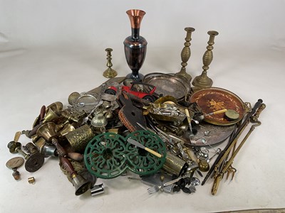 Lot 111 - A quantity of assorted brass, copper, silver...