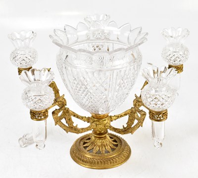 Lot 614 - A late 19th century French Palais Royale style gilt brass and cut glass centrepiece