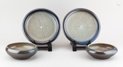 Lot 669 - TOFF MILWAY (born 1949); a pair of salt glazed...