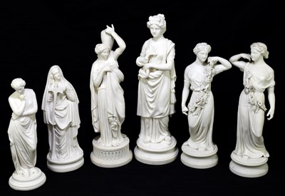 Lot 406 - A group of six 19th century Parian figures of maidens