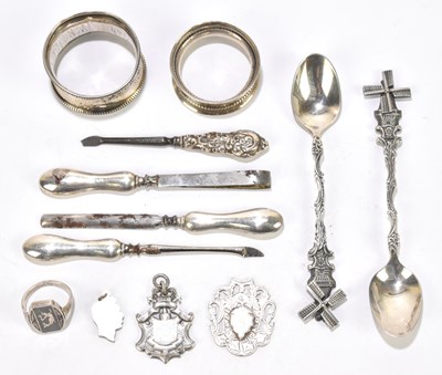 Lot 2571 - A small assortment of hallmarked silver, white...