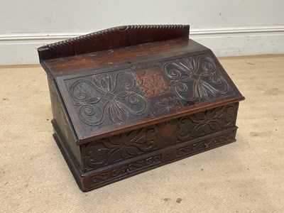 Lot 103 - An 18th century carved oak bible box with...