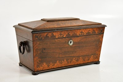 Lot 482 - A good 19th century inlaid rosewood tea caddy...