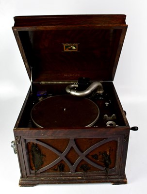 Lot 438 - An HMV gramophone in an oak case.