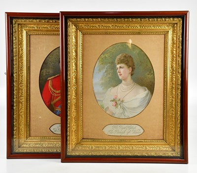 Lot 793 - A pair of mahogany and gilt framed silk...