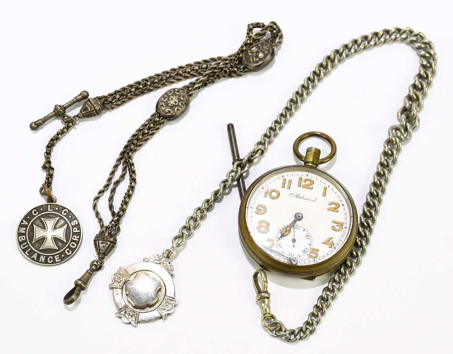 Lot 1833 - ADMIRAL; a crown wind base metal pocket watch,...