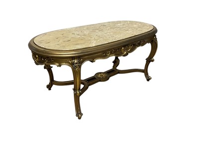 Lot 76 - A gilt wood marble topped coffee table, length...