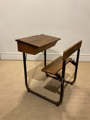 Lot 280 - A vintage school desk with metal frame, height...