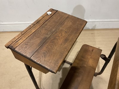 Lot 280 - A vintage school desk with metal frame, height...