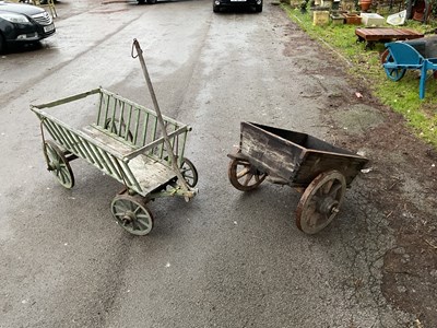 Lot 396 - A vintage green painted wooden dog cart,...