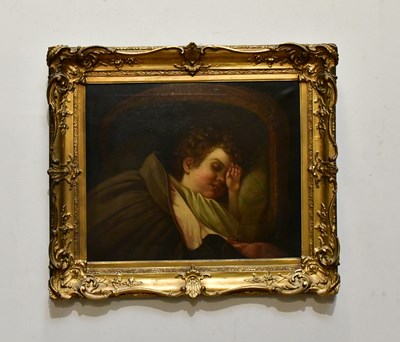 Lot 836 - UNATTRIBUTED; oil on canvas, sleeping child,...