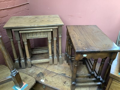 Lot 3066 - An oak nest of three tables, on turned legs,...