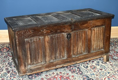 Lot 2950 - A 17th century carved oak coffer, with...