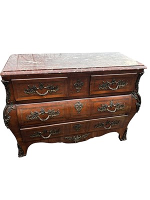 Lot 152 - A Louis XV style bombé commode chest of...