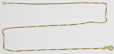 Lot 1463 - An 18ct gold dainty box link necklace with...