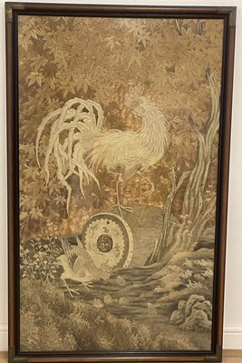 Lot 73 - An imposing antique Japanese embroidered panel...