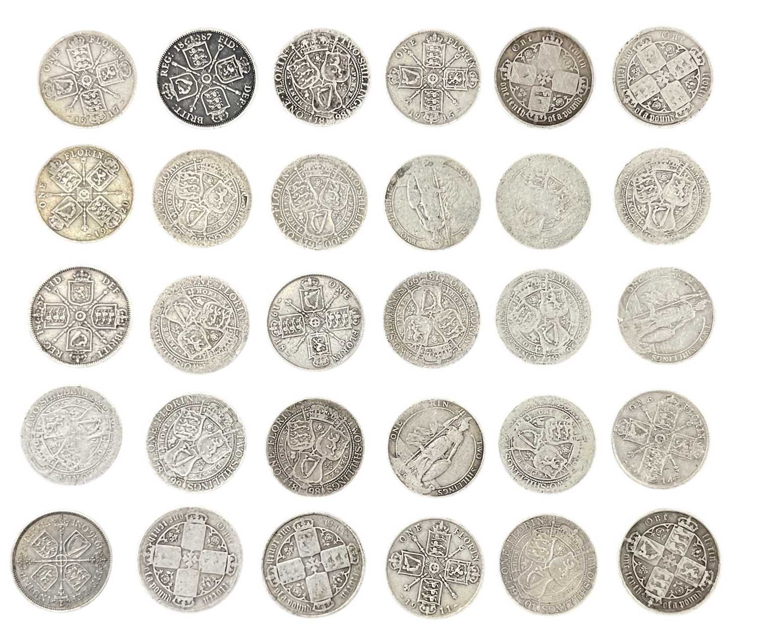Lot 1538 - Thirty pre-1920 silver coins consisting of...