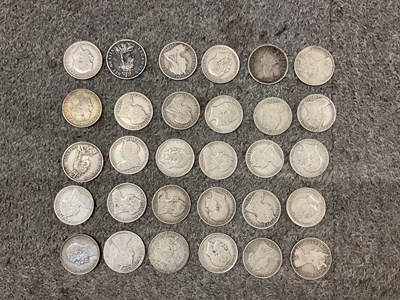 Lot 1538 - Thirty pre-1920 silver coins consisting of...