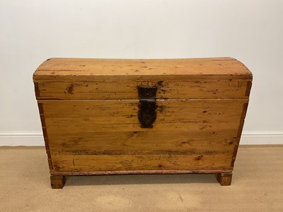 Lot 401 - A pine Continental dome topped chest with iron...