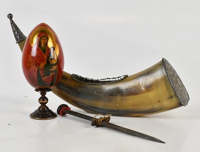 Lot 574 - A Malaysian horn and white metal posy holder,...