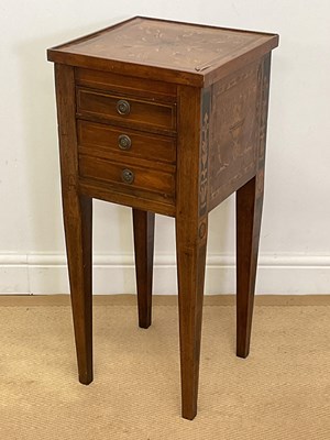 Lot 447 - A 19th century Continental marquetry bedside...